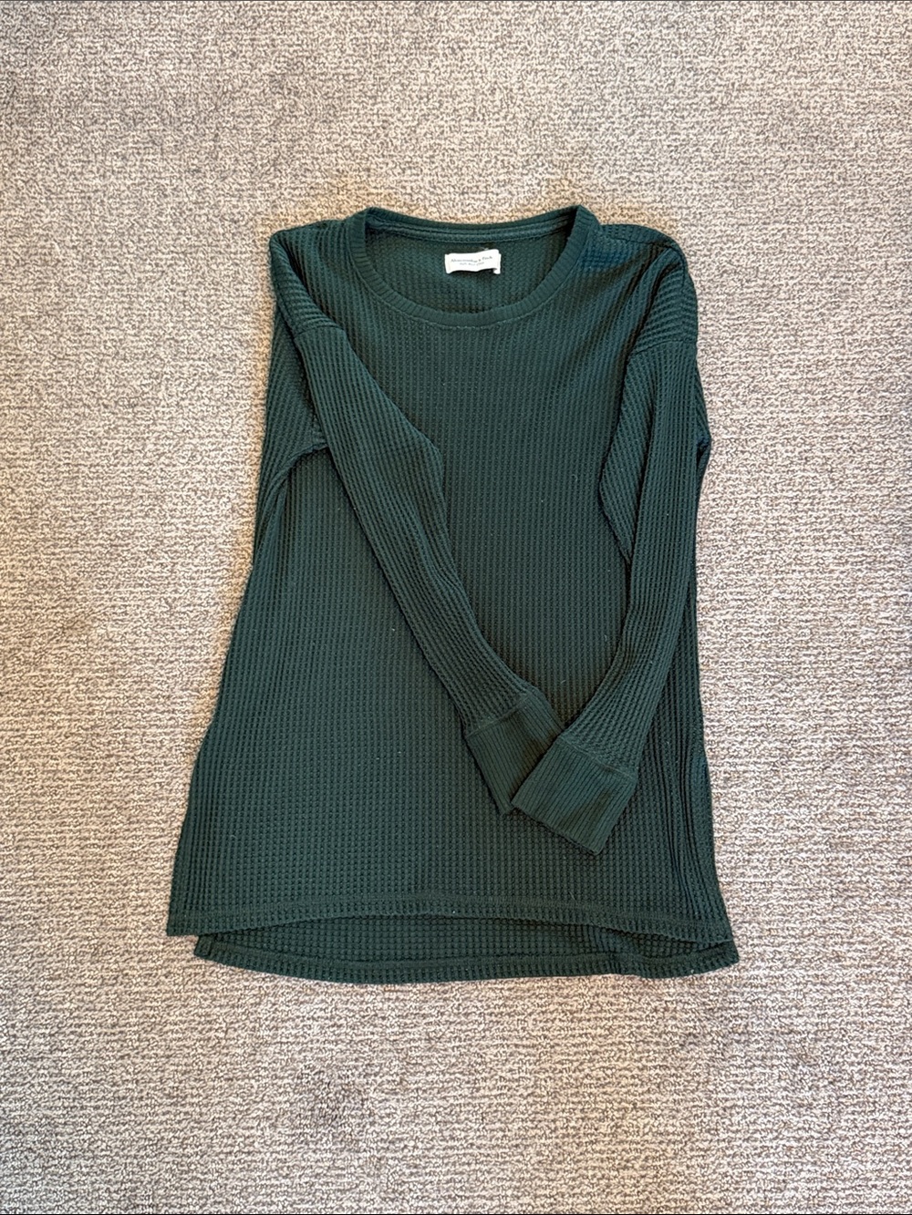 Abercrombie & Fitch Dark Green Waffle-Knit Long Sleeve Crew